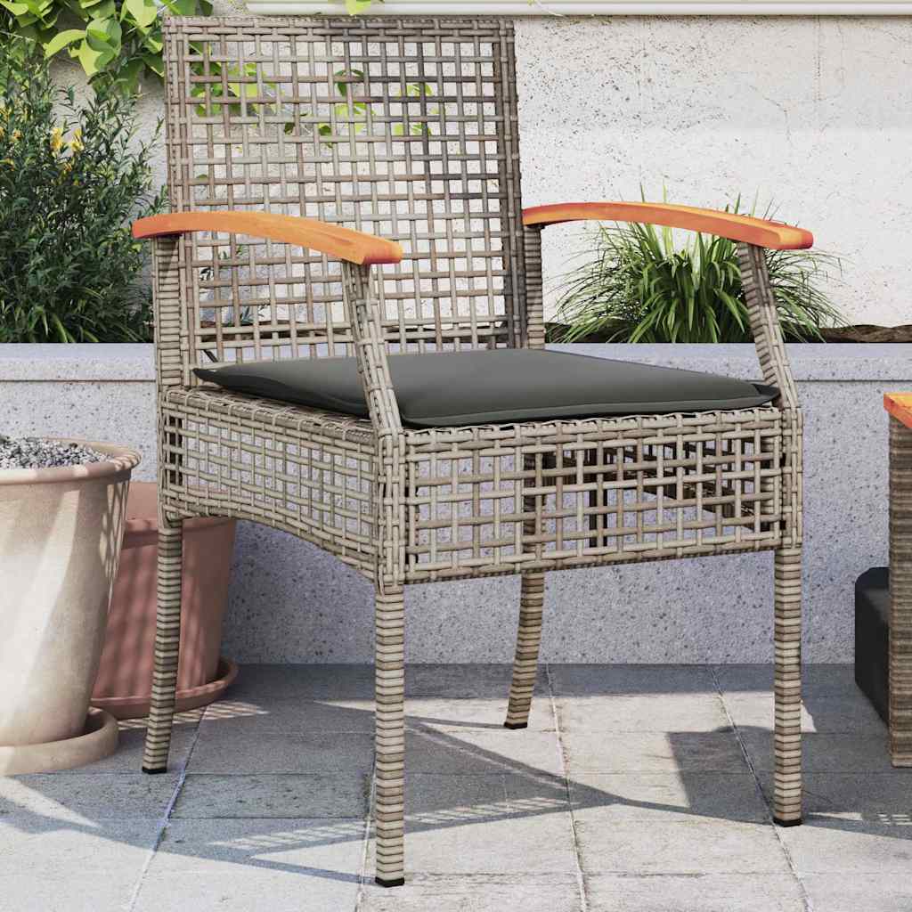 vidaXL Gartenstühle mit Kissen 2 Stk. Grau Poly Rattan Akazienholz