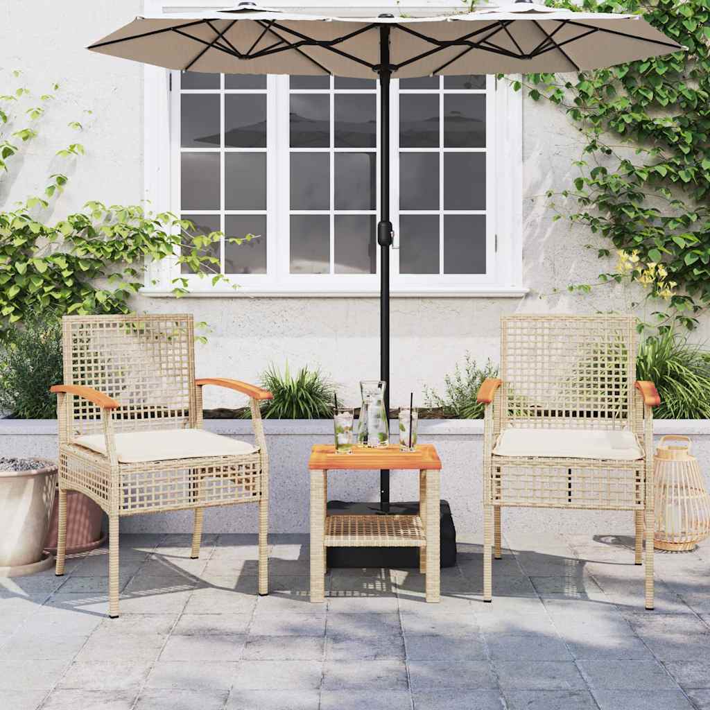 vidaXL 3-tlg. Bistro-Set mit Kissen Beige Poly Rattan Akazienholz