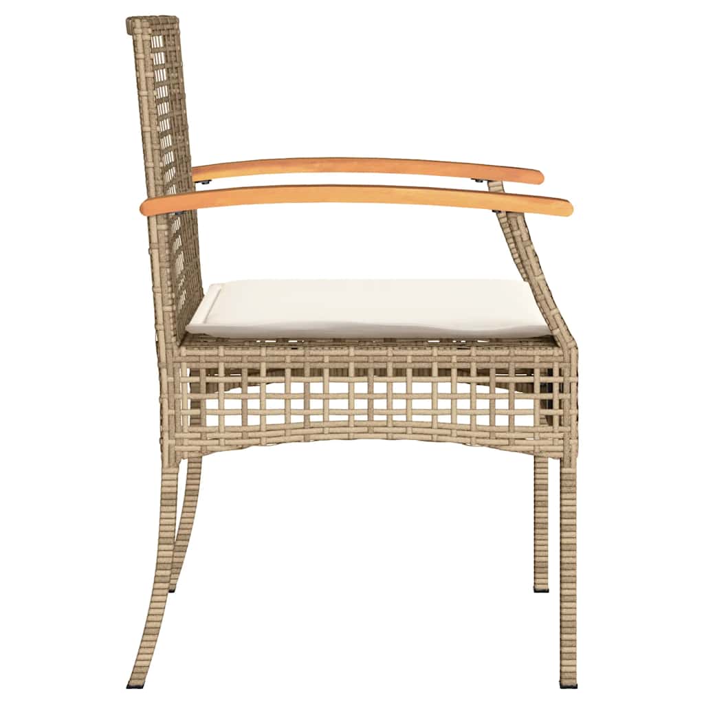 vidaXL 3-tlg. Bistro-Set mit Kissen Beige Poly Rattan Akazienholz
