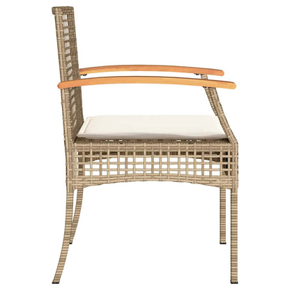 vidaXL 3-tlg. Bistro-Set mit Kissen Beige Poly Rattan Akazienholz