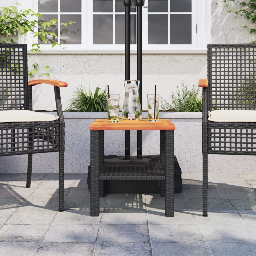 vidaXL Table de jardin noire 40x40x42 cm en rotin synthétique et bois d'acacia