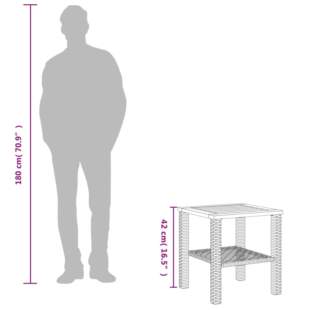 vidaXL Table de jardin noire 40x40x42 cm en rotin synthétique et bois d'acacia