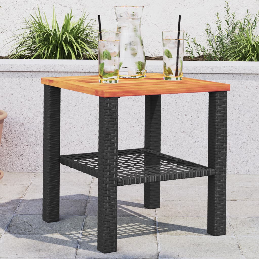 vidaXL Table de jardin noire 40x40x42 cm en rotin synthétique et bois d'acacia