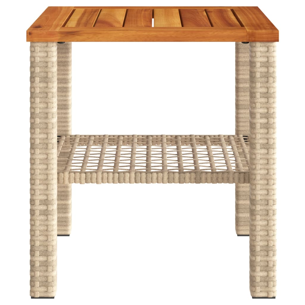 vidaXL Gartentisch Beige 40x40x42 cm Poly Rattan Akazienholz