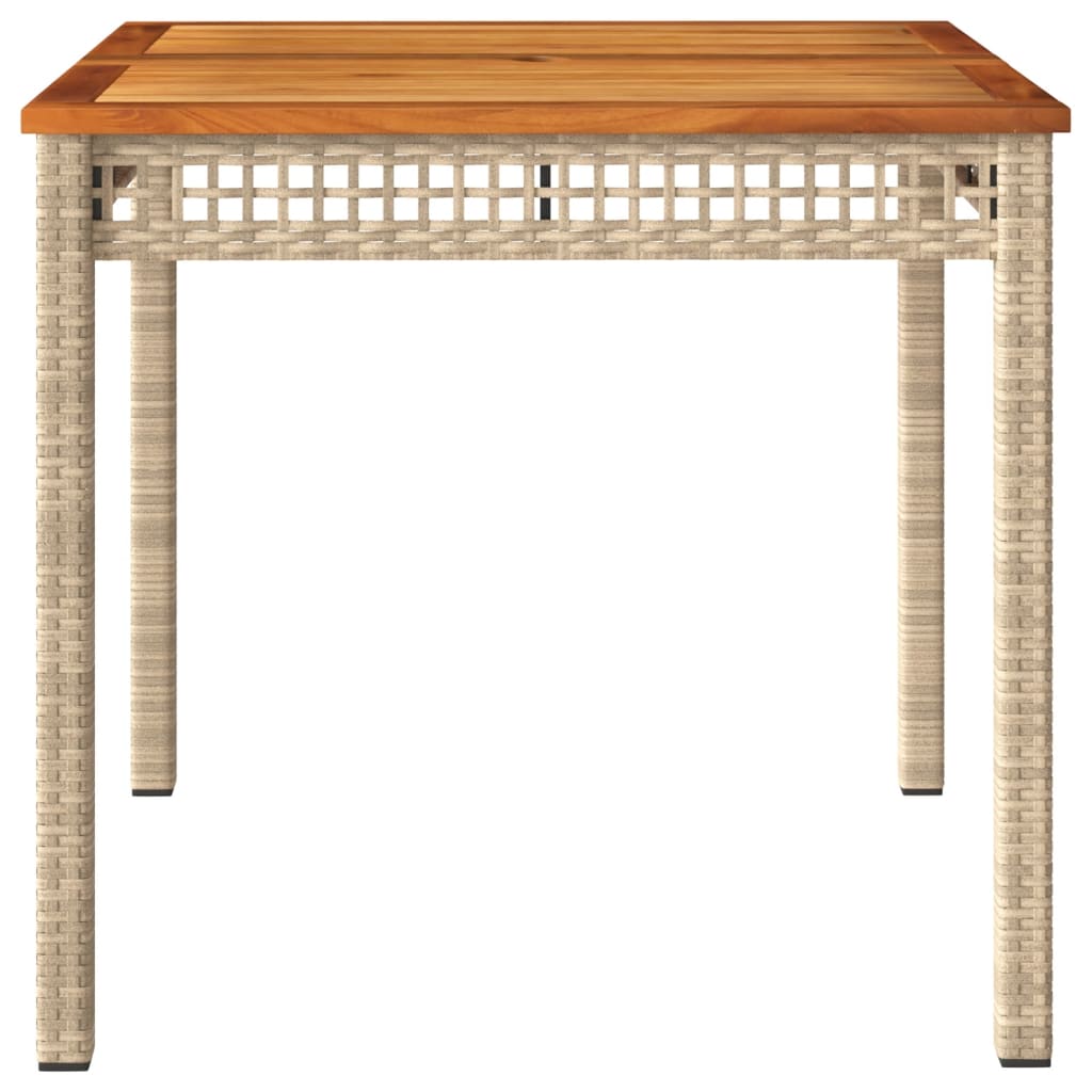 vidaXL Table de jardin beige 80x80x75 cm en résine tressée et bois d'acacia