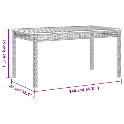 vidaXL Table de jardin Gris 140x80x75 cm Résine tressée Bois d'acacia