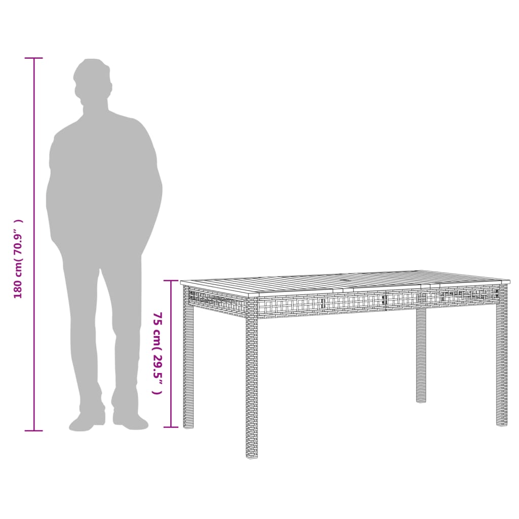 vidaXL Table de jardin Gris 140x80x75 cm Résine tressée Bois d'acacia