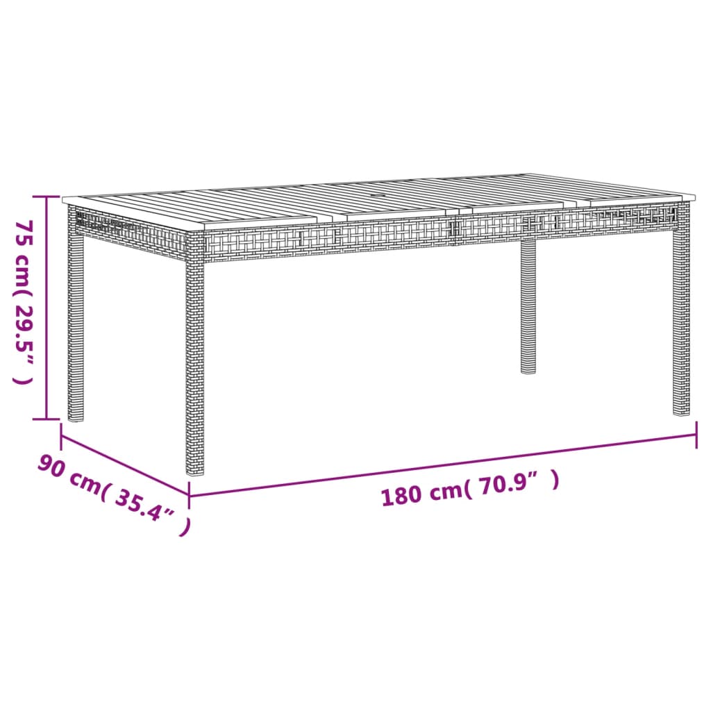 vidaXL Gartentisch Schwarz 180x90x75 cm Poly Rattan Akazienholz