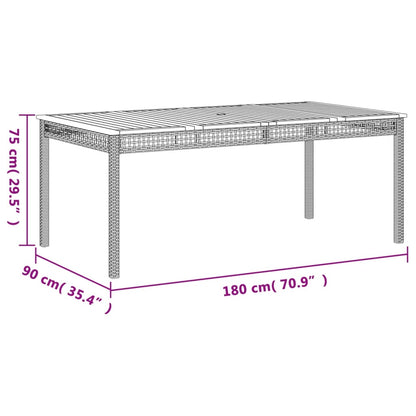 vidaXL Gartentisch Schwarz 180x90x75 cm Poly Rattan Akazienholz