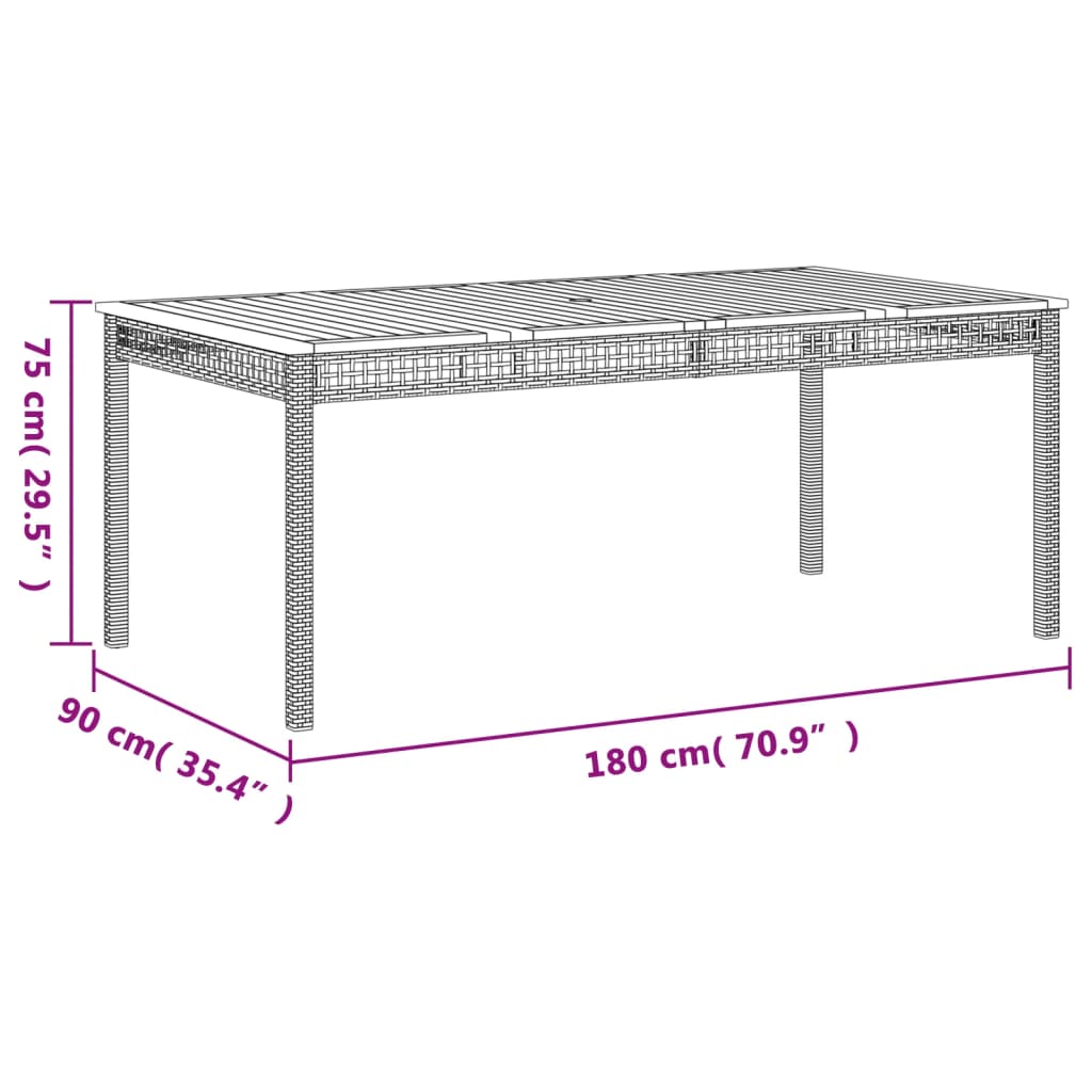 vidaXL Table de jardin gris 180x90x75 cm résine tressée bois d'acacia