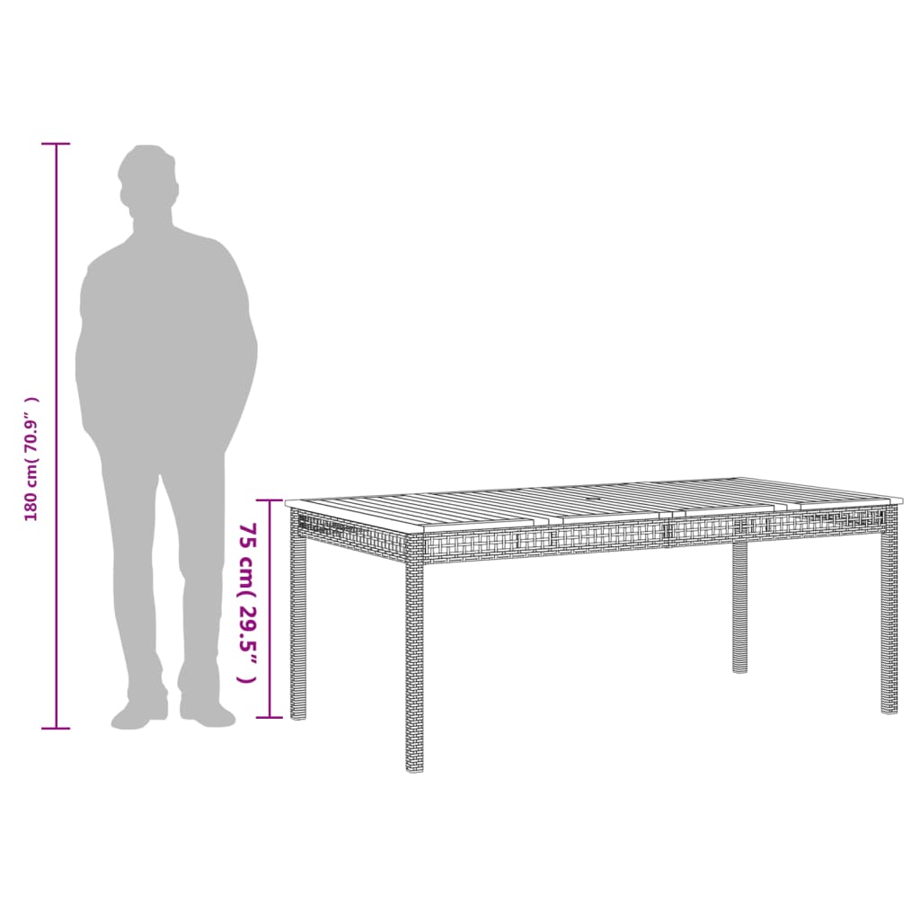 vidaXL Table de jardin gris 180x90x75 cm résine tressée bois d'acacia