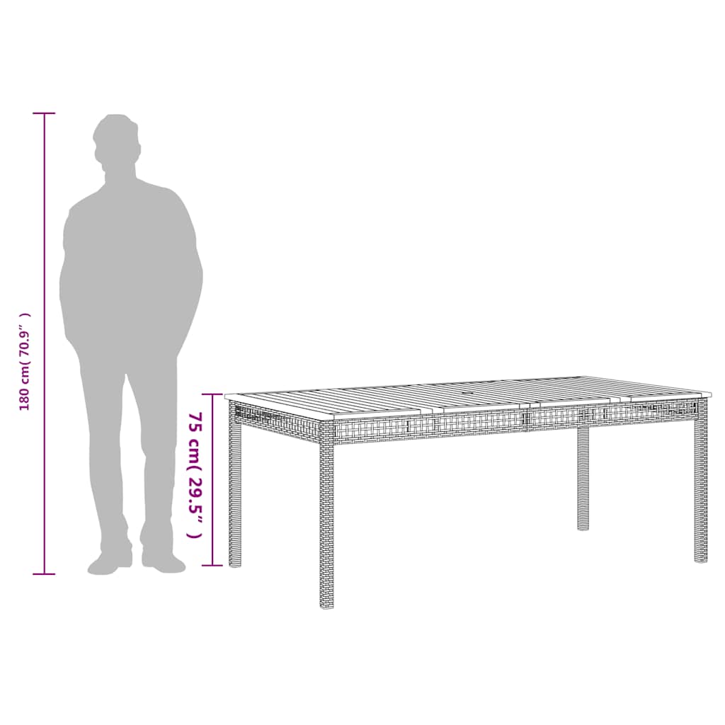 vidaXL Table de jardin beige 180x90x75 cm en résine tressée et bois d'acacia