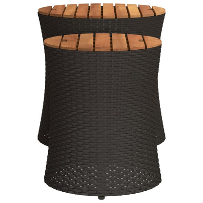 vidaXL Garten-Beistelltische 2 Stk. mit Holzplatte Schwarz Poly Rattan