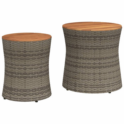 vidaXL Tables d'appoint de jardin 2 pcs avec plateau en bois Gris Rotin PE