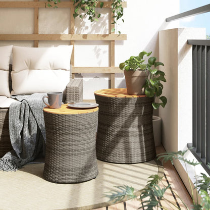 vidaXL Tables d'appoint de jardin 2 pcs avec plateau en bois Gris Rotin PE