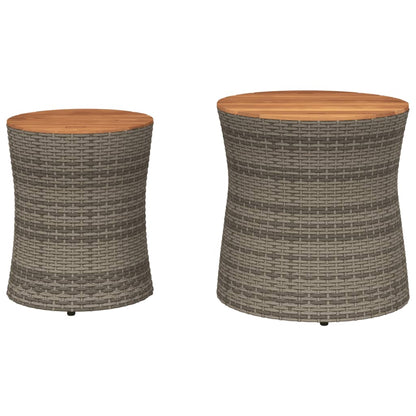 vidaXL Tables d'appoint de jardin 2 pcs avec plateau en bois Gris Rotin PE