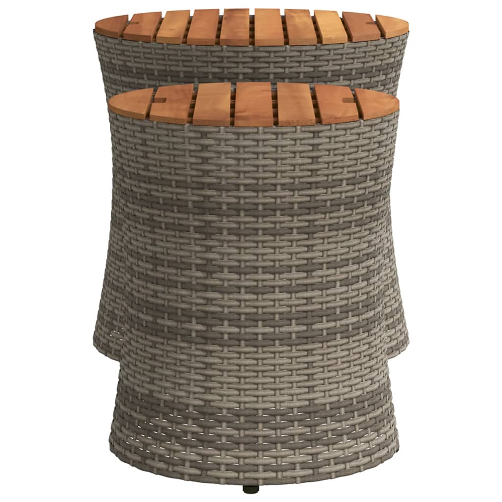 vidaXL Tables d'appoint de jardin 2 pcs avec plateau en bois Gris Rotin PE