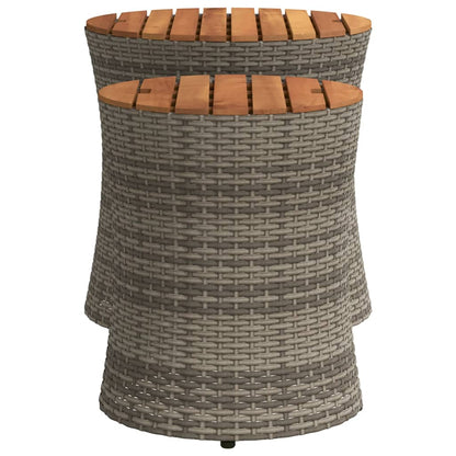 vidaXL Tables d'appoint de jardin 2 pcs avec plateau en bois Gris Rotin PE