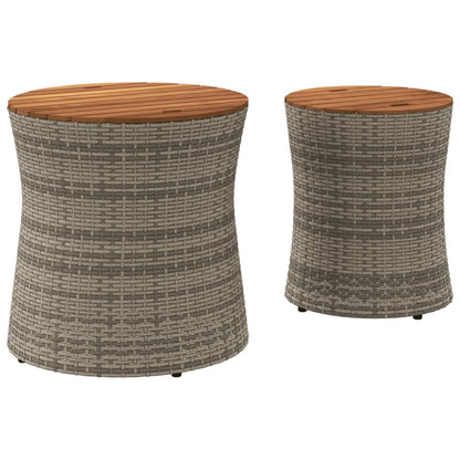 vidaXL Tables d'appoint de jardin 2 pcs avec plateau en bois Gris Rotin PE