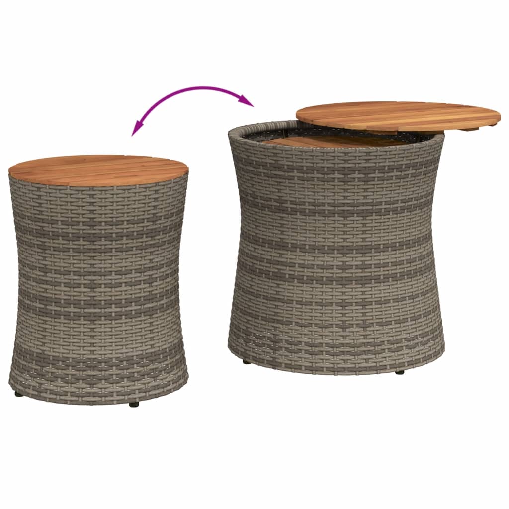 vidaXL Tables d'appoint de jardin 2 pcs avec plateau en bois Gris Rotin PE
