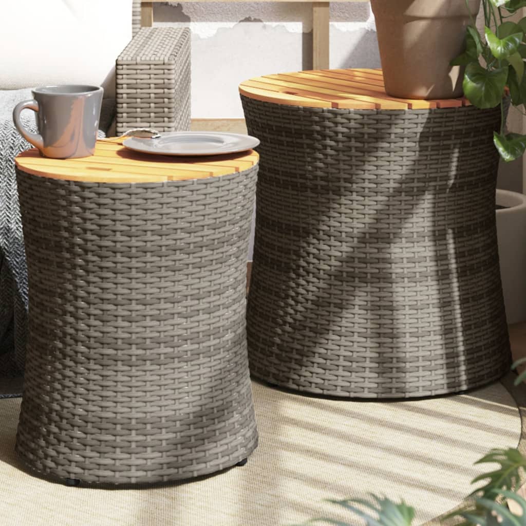 vidaXL Tables d'appoint de jardin 2 pcs avec plateau en bois Gris Rotin PE