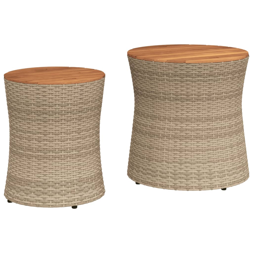 vidaXL Garten-Beistelltische 2 Stk. mit Holzplatte Beige Poly Rattan