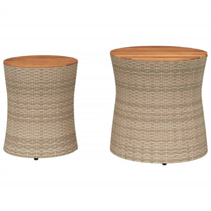 vidaXL Garten-Beistelltische 2 Stk. mit Holzplatte Beige Poly Rattan