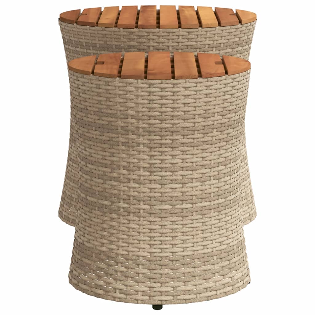 vidaXL Garten-Beistelltische 2 Stk. mit Holzplatte Beige Poly Rattan