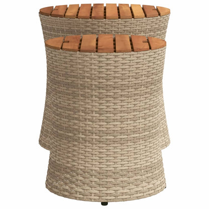 vidaXL Garten-Beistelltische 2 Stk. mit Holzplatte Beige Poly Rattan