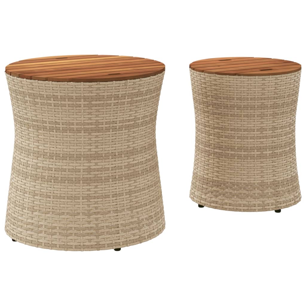 vidaXL Garten-Beistelltische 2 Stk. mit Holzplatte Beige Poly Rattan