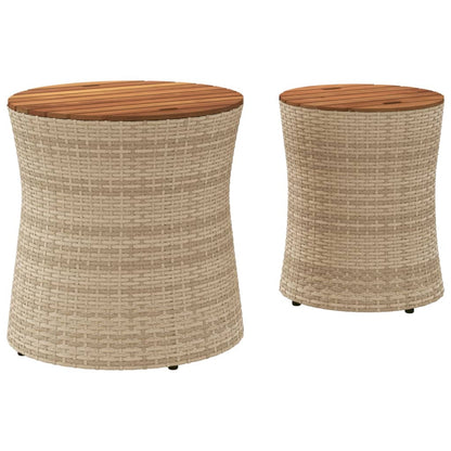 vidaXL Garten-Beistelltische 2 Stk. mit Holzplatte Beige Poly Rattan