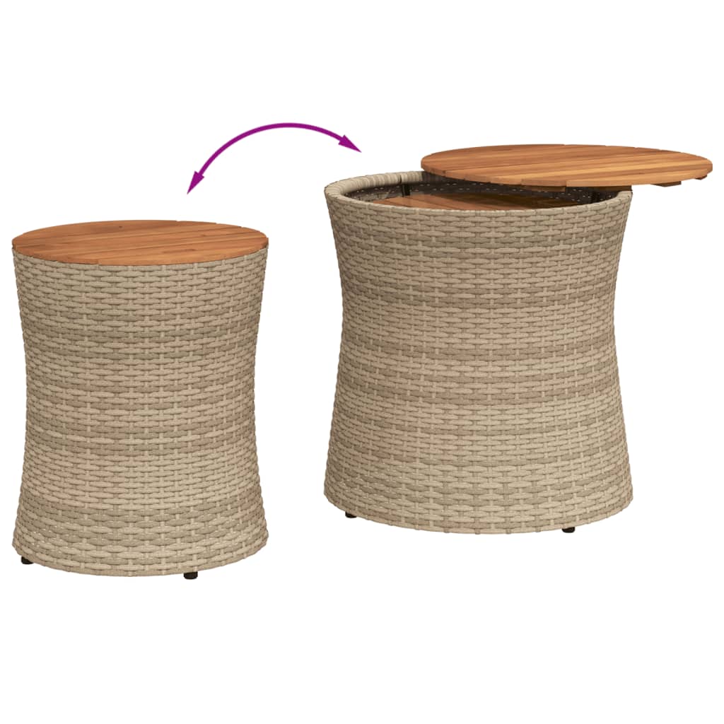 vidaXL Garten-Beistelltische 2 Stk. mit Holzplatte Beige Poly Rattan