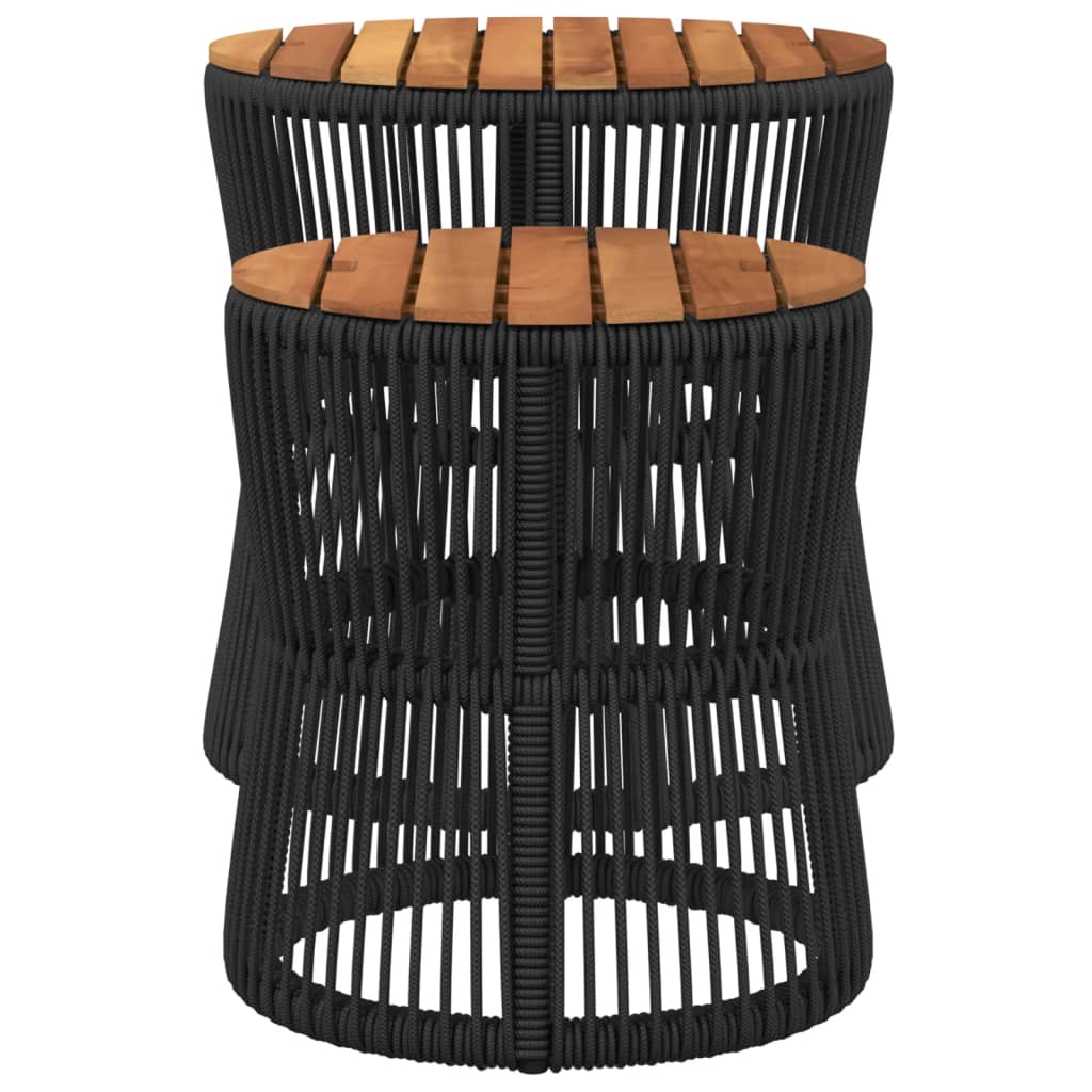 vidaXL Garten-Beistelltische 2 Stk. mit Holzplatte Schwarz Poly Rattan