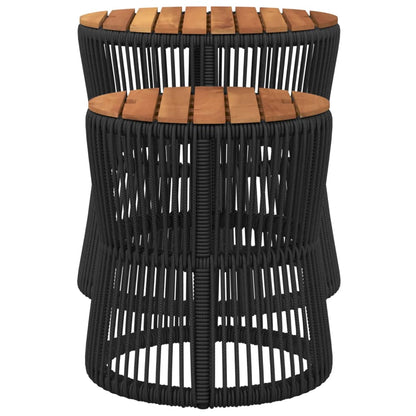 vidaXL Garten-Beistelltische 2 Stk. mit Holzplatte Schwarz Poly Rattan