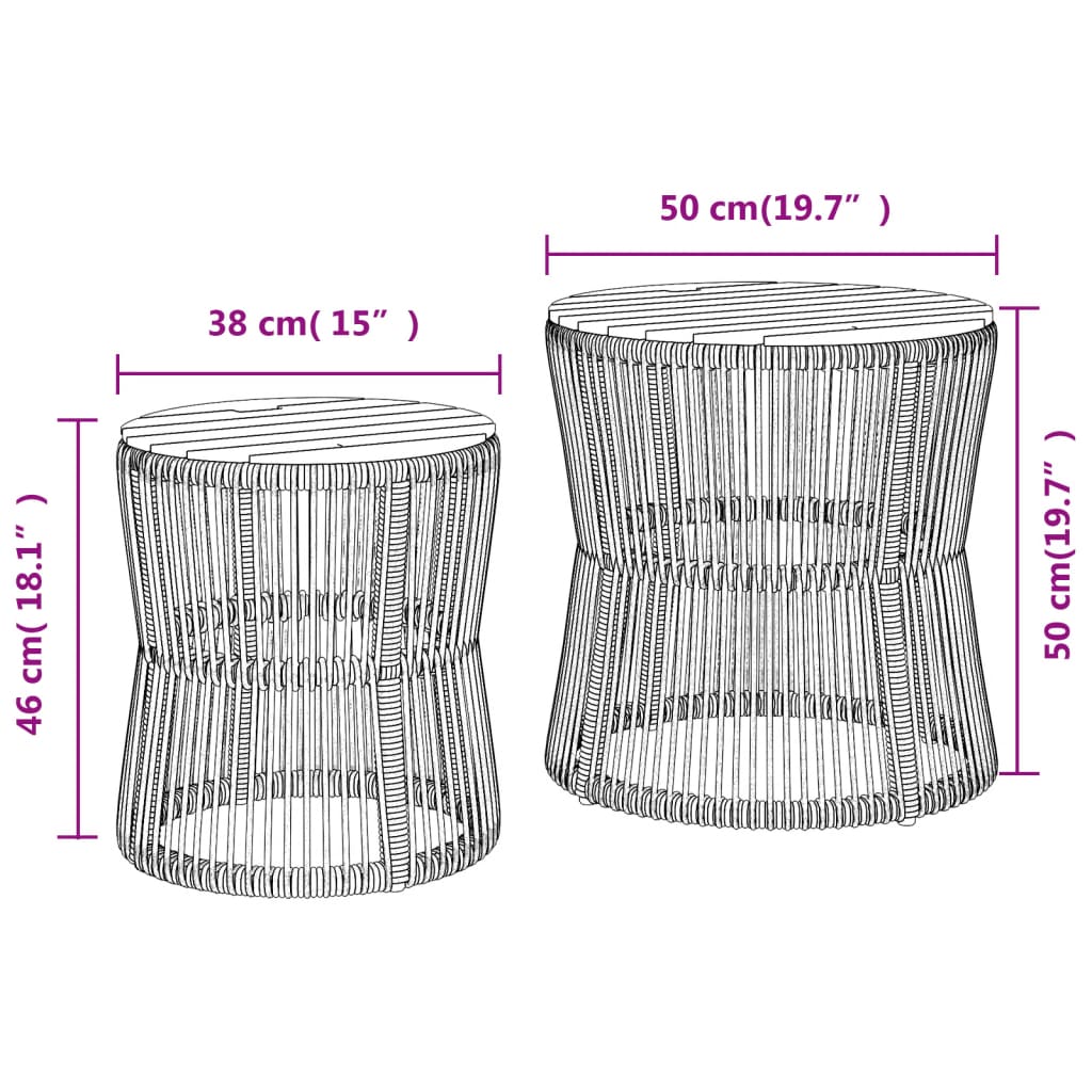 vidaXL Garten-Beistelltische 2 Stk. mit Holzplatte Schwarz Poly Rattan