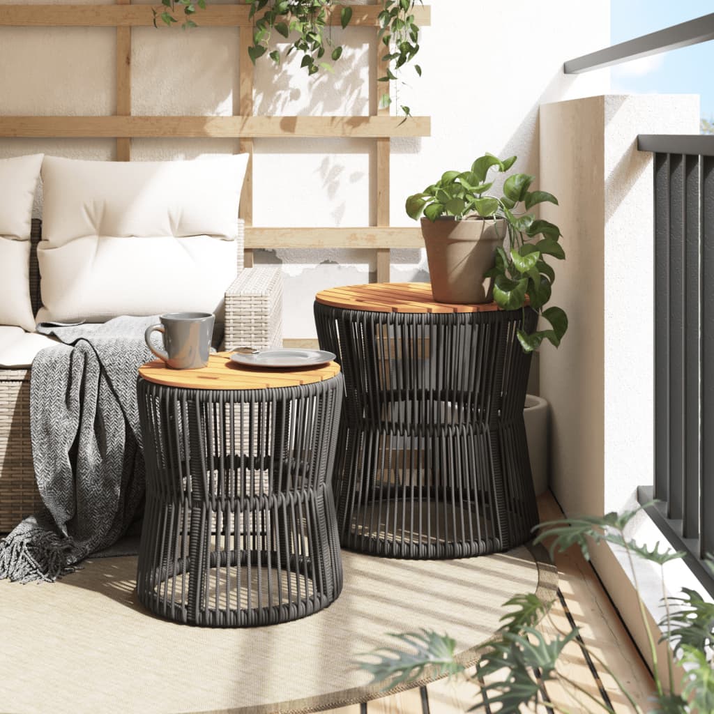 vidaXL Garten-Beistelltische 2 Stk. mit Holzplatte Grau Poly Rattan