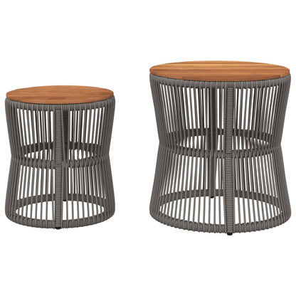vidaXL Garten-Beistelltische 2 Stk. mit Holzplatte Grau Poly Rattan