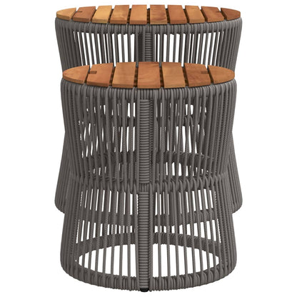 vidaXL Garten-Beistelltische 2 Stk. mit Holzplatte Grau Poly Rattan