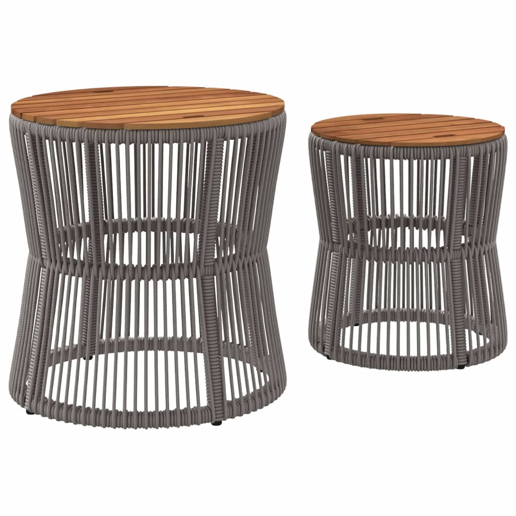 vidaXL Garten-Beistelltische 2 Stk. mit Holzplatte Grau Poly Rattan