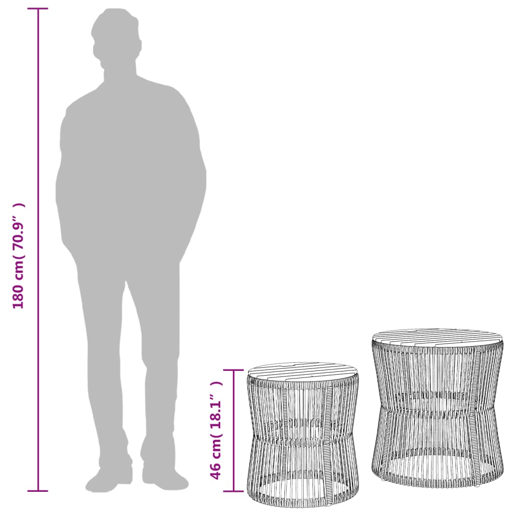 vidaXL Garten-Beistelltische 2 Stk. mit Holzplatte Grau Poly Rattan