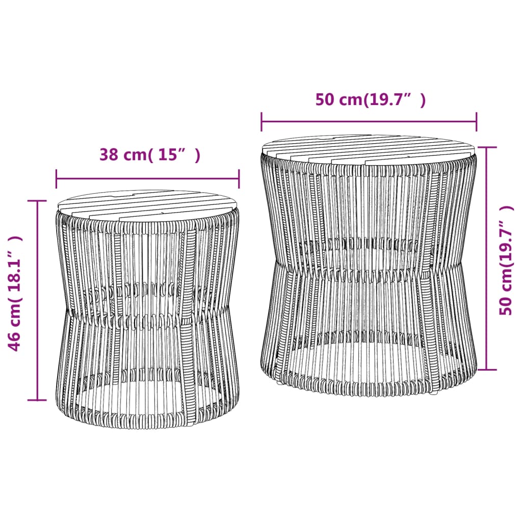 vidaXL Garten-Beistelltische 2 Stk. mit Holzplatte Grau Poly Rattan