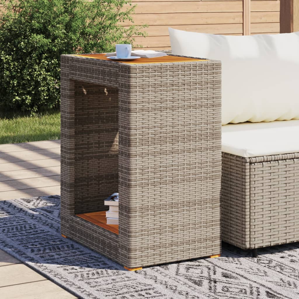 vidaXL Table d'appoint de jardin avec plateau en bois Gris 60x40x75 cm Rotin PE