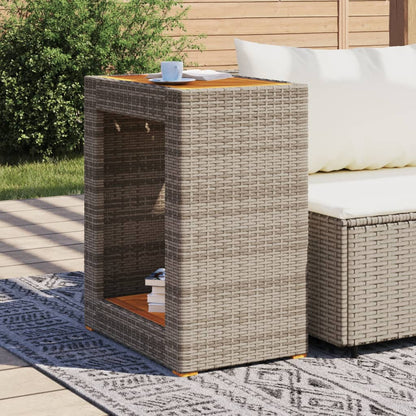 vidaXL Table d'appoint de jardin avec plateau en bois Gris 60x40x75 cm Rotin PE