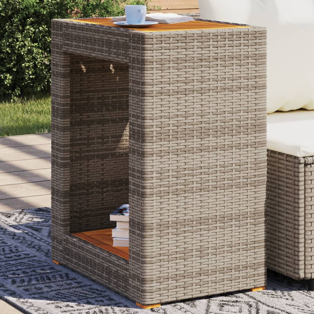 vidaXL Table d'appoint de jardin avec plateau en bois Gris 60x40x75 cm Rotin PE