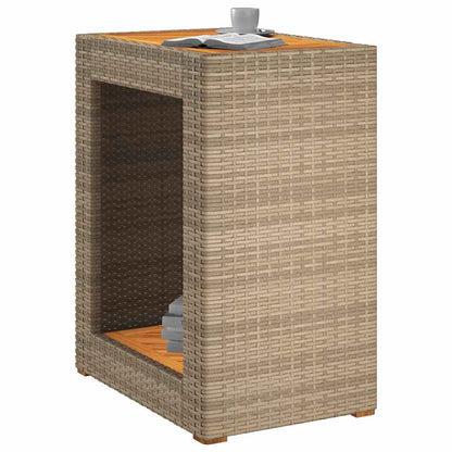 vidaXL Garten-Beistelltisch mit Holzplatte Beige Poly Rattan