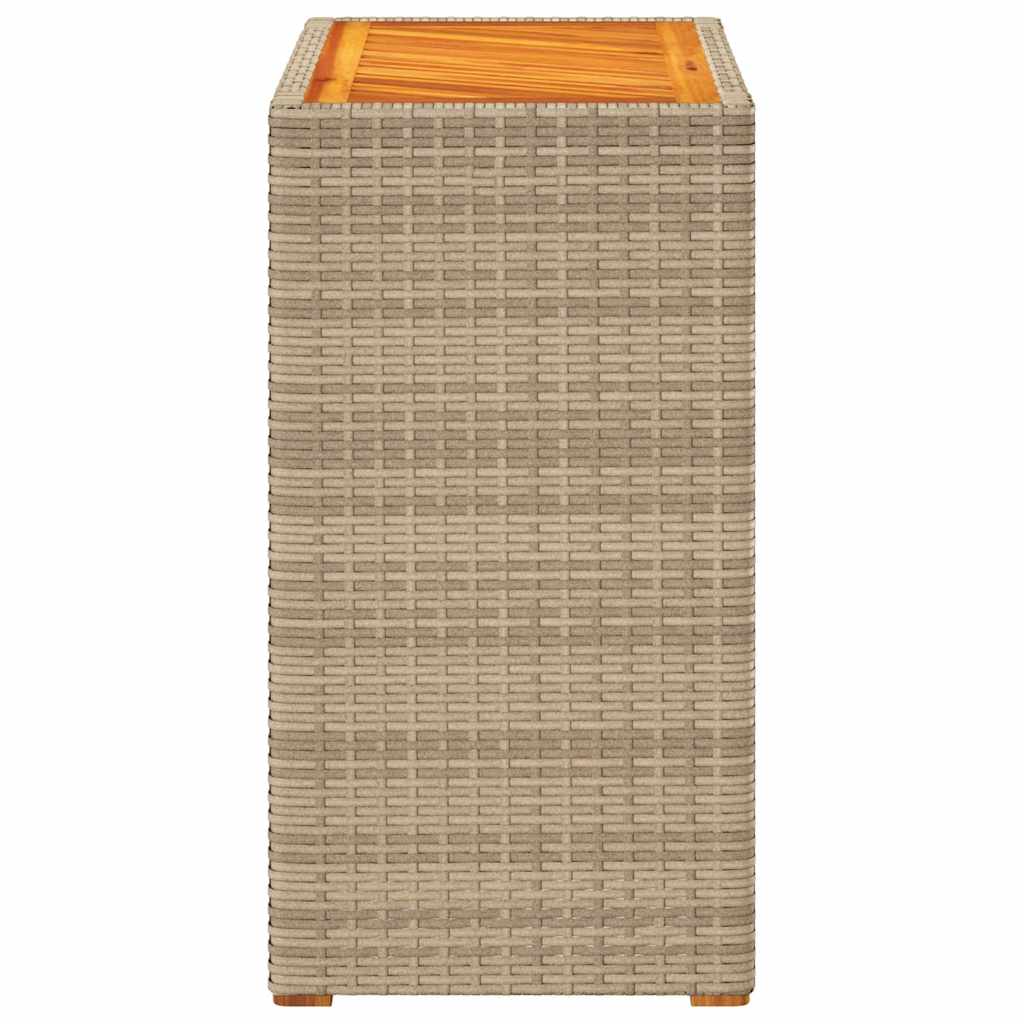 vidaXL Garten-Beistelltisch mit Holzplatte Beige Poly Rattan