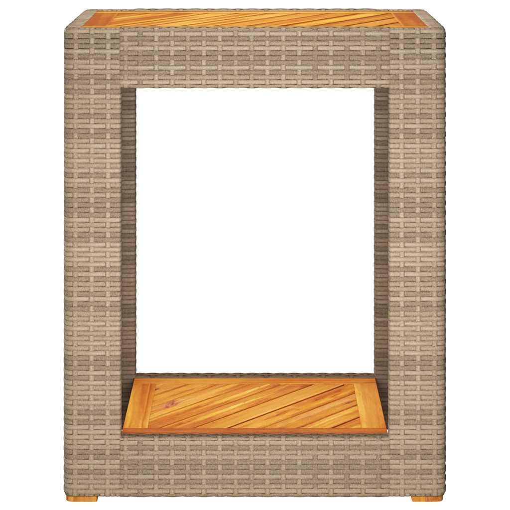 vidaXL Garten-Beistelltisch mit Holzplatte Beige Poly Rattan