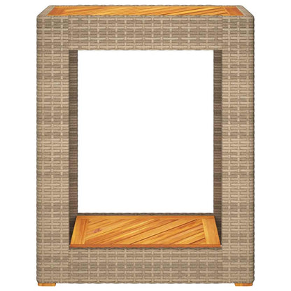 vidaXL Garten-Beistelltisch mit Holzplatte Beige Poly Rattan