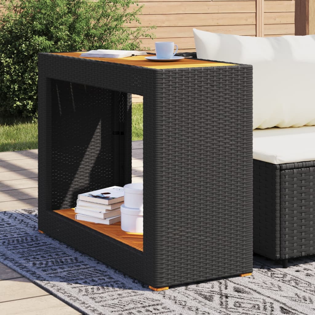 vidaXL Table d'appoint de jardin avec plateau en bois Noir Résine tressée