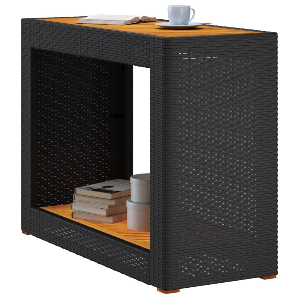 vidaXL Table d'appoint de jardin avec plateau en bois Noir Résine tressée